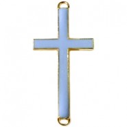 Metall Anhänger zwei Ösen Kreuz 46x23mm Gold - Blau grau